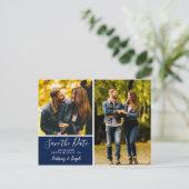 Elegant Navy Blue Save the Date FotoCollage | Postkarte (Stehend Vorderseite)
