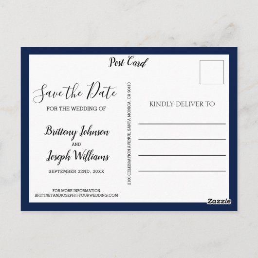 Elegant Navy Blue Save the Date FotoCollage | Postkarte (Rückseite)