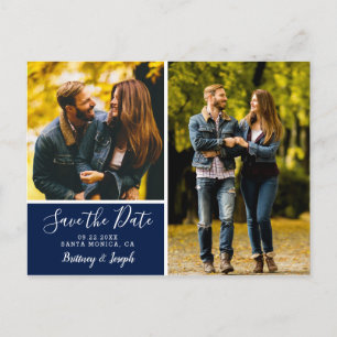 Elegant Navy Blue Save the Date FotoCollage Postkarte