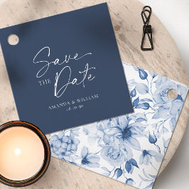 Elegant Navy Blue Save the Date Tag Geschenkanhänger