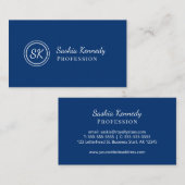 Elegant Navy Blue Script Beruflich Monogram Visitenkarte (Vorne/Hinten)