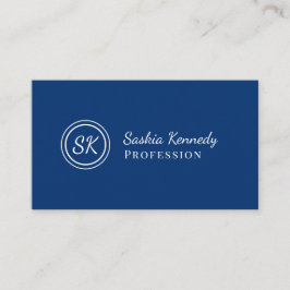 Elegant Navy Blue Script Beruflich Monogram Visitenkarte