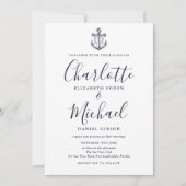 Elegant Navy Blue Script Nautical Anchor Hochzeit Einladung (Vorderseite)