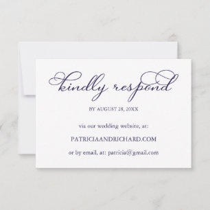 Elegant Navy Blue Script Online Wedding RSVP Card Karte