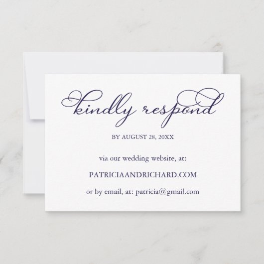 Elegant Navy Blue Script Online Wedding RSVP Card Karte (Vorderseite)