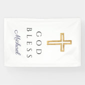 Elegant Navy Blue Script Religious Boy God Bless Banner (Horizontal)