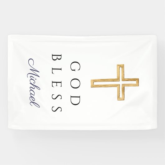 Elegant Navy Blue Script Religious Boy God Bless Banner (Horizontal)