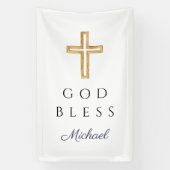 Elegant Navy Blue Script Religious Boy God Bless Banner (Vertikal)