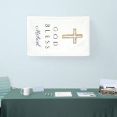 Elegant Navy Blue Script Religious Boy God Bless Banner (Messe)