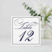 Elegant Navy Blue Script Tischnummer Cards (Stehend Vorderseite)
