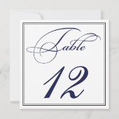 Elegant Navy Blue Script Tischnummer Cards (Rückseite)