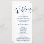Elegant Navy Blue Script, Unsere Hochzeitsfeier Programm (Vorne/Hinten)