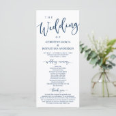 Elegant Navy Blue Script, Unsere Hochzeitsfeier Programm (Stehend Vorderseite)