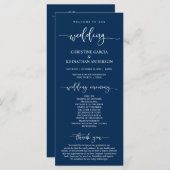 Elegant Navy Blue Script, Unsere Hochzeitsfeier Programm (Vorne/Hinten)