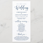 Elegant Navy Blue Script, Unsere Hochzeitsfeier Programm (Vorderseite)