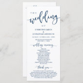 Elegant Navy Blue Script, Unsere Hochzeitsfeier Programm (Vorne/Hinten)