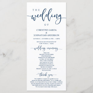 Elegant Navy Blue Script, Unsere Hochzeitsfeier Programm