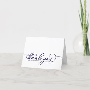Elegant Navy Blue Script Wedding Dankeschön Karten