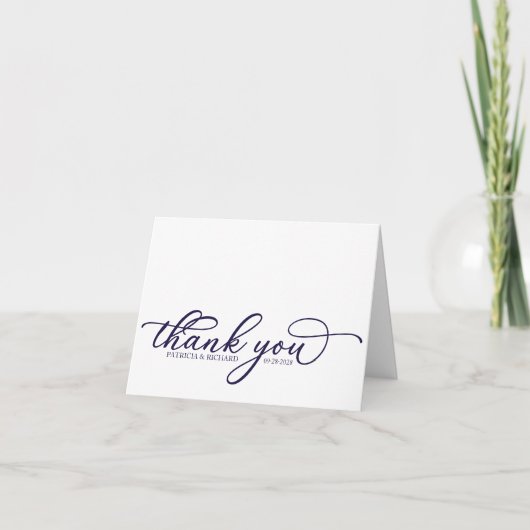 Elegant Navy Blue Script Wedding Dankeschön Karten (Vorderseite)