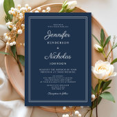Elegant Navy Blue Script Wedding Einladung