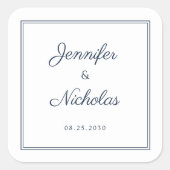 Elegant Navy Blue Script Wedding Quadratischer Aufkleber (Vorderseite)