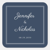 Elegant Navy Blue Script Wedding Quadratischer Aufkleber (Vorderseite)