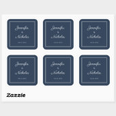 Elegant Navy Blue Script Wedding Quadratischer Aufkleber (Blatt)