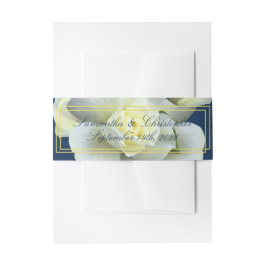Elegant Navy Blue Script White Rose Frame Gold Einladungsbanderole