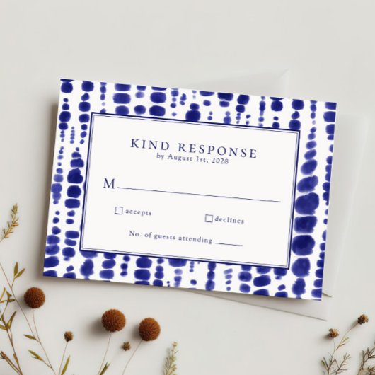 Elegant Navy Blue Shibori Gefärbte Krawatte Hochze RSVP Karte
