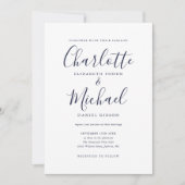 Elegant Navy Blue Signature Script Hochzeit Einladung (Vorderseite)