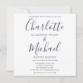 Elegant Navy Blue Signature Script Hochzeit Einladung (Vorderseite)