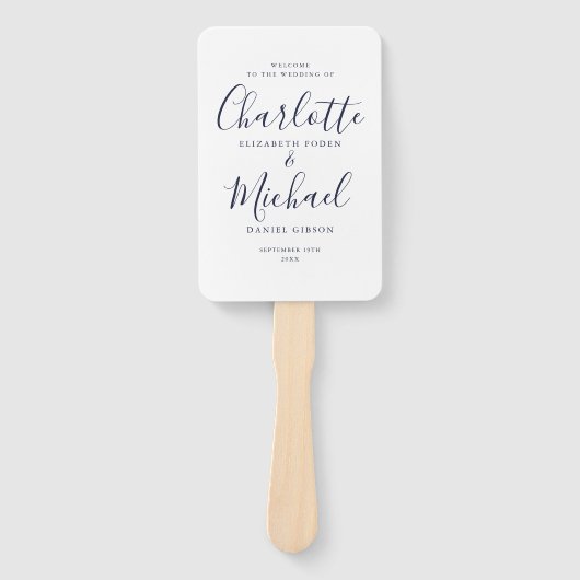 Elegant Navy Blue Signature Script Hochzeitsprogra Fächer (Vorderseite)