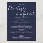 Elegant Navy Blue Signature Script Wedding Menu Menükarte (Vorderseite)