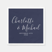 Elegant Navy Blue Signature Wedding Napkins Serviette (Vorderseite)