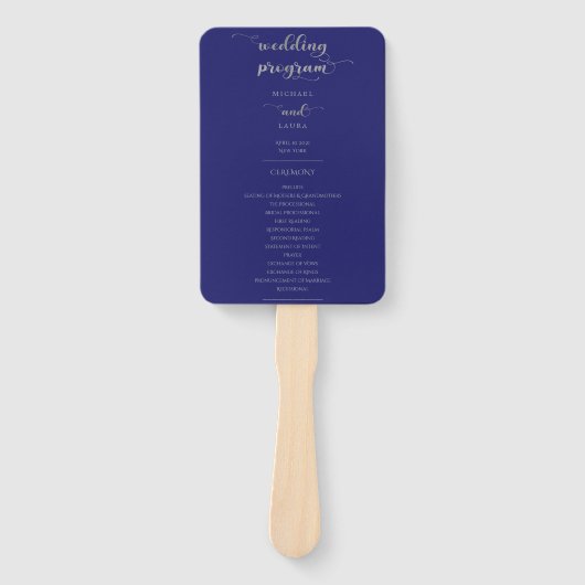 Elegant Navy Blue Silver Calligraphy Wedding Fächer (Vorderseite)