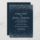 Elegant Navy Blue Silver Diamond Confetti Wedding Einladung (Vorne/Hinten)