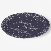 Elegant Navy Blue Silver Diamond Glitzer Wedding Pappteller (Schrägansicht)