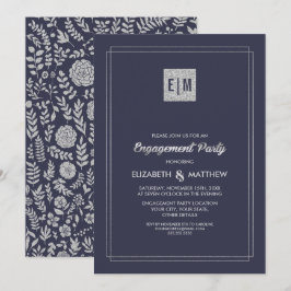 Elegant Navy Blue | Silver Engagement Party Einladung