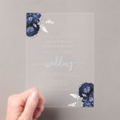 Elegant Navy Blue Silver Floral Wedding Acryleinladungen (Insitu (Handheld))