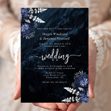 Elegant Navy Blue Silver Floral Wedding