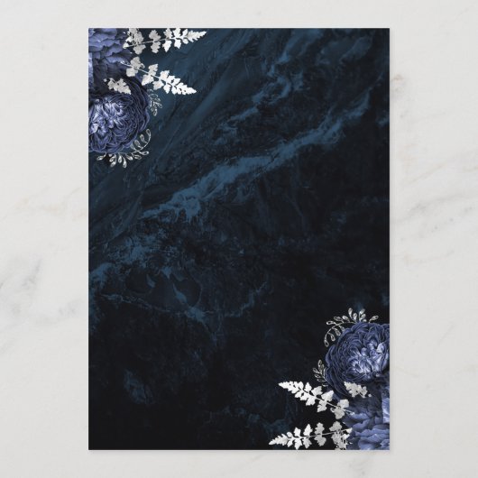 Elegant Navy Blue Silver Floral Wedding Menükarte (Rückseite)