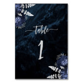 Elegant Navy Blue Silver Floral Wedding Tischnummer (Vorderseite)