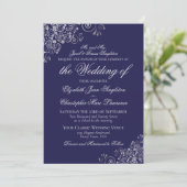 Elegant Navy Blue & Silver Formal Wedding Einladung (Stehend Vorderseite)