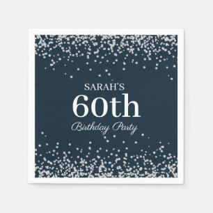 Elegant Navy Blue Silver Glitzer 60. Geburtstag Serviette