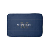 Elegant Navy Blue Silver Monogram Personalisiert Badematte (Vorderseite)