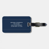 Elegant Navy Blue Silver Monogram Personalisiert Gepäckanhänger (Rückseite horizontal)
