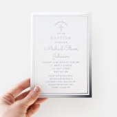 Elegant Navy Blue Silver Script Religiöse Taufe Folieneinladung
