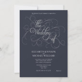 Elegant Navy Blue & Silver Script Wedding Einladung (Vorderseite)