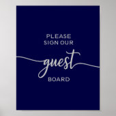 Elegant Navy Blue Silver Wedding Guest Board-Zeich Poster (Vorne)