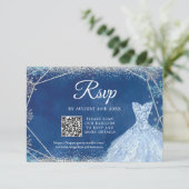 Elegant Navy Blue Silver Weihnachten Quinceañera Q RSVP Karte (Stehend Vorderseite)